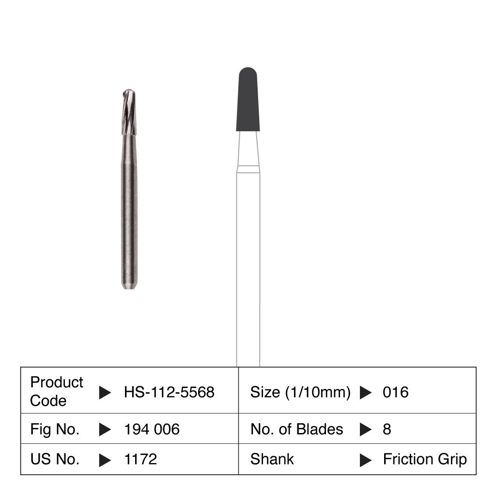 HS Carbide Bur Non-Sterile Orthodontic 8 Blade 1172 5/Pack