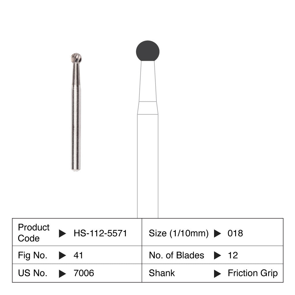 HS Carbide Bur Round Orthodontic Friction Grip - 12 Blade 5/Pack