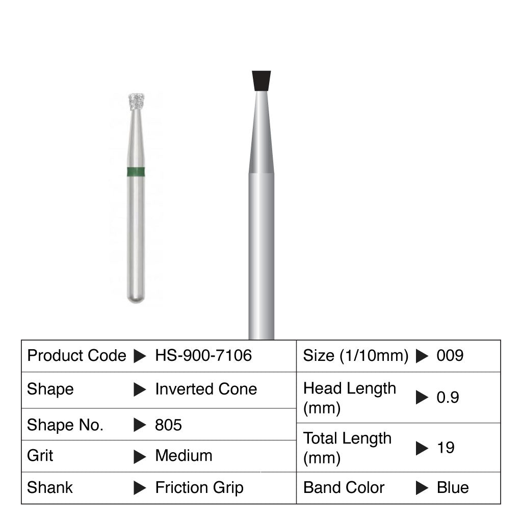 HS Maxima Diamond Bur Friction Grip 5/Pack - 805, 806, 807 Inverted Cone