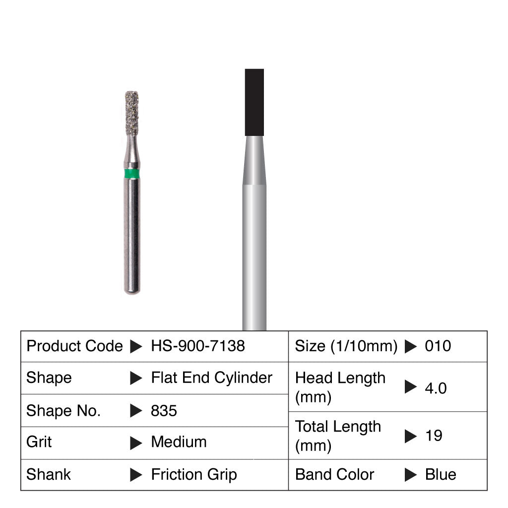 HS Maxima Diamond Bur Friction Grip 5/Pack - Flat End Cylinder, Modified Cylinder