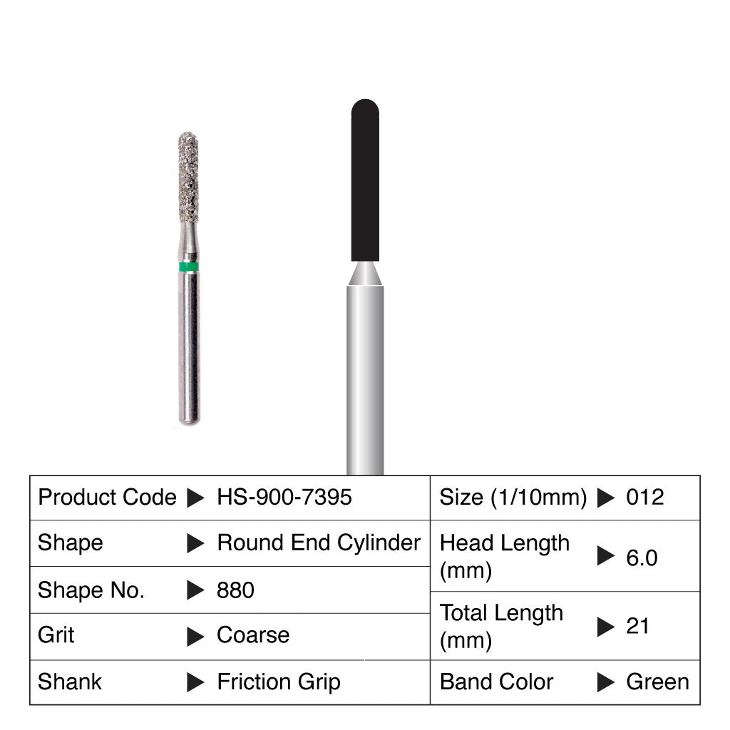 HS Maxima Diamond Bur Friction Grip 5/Pack - 880 881 Round End Cylinder
