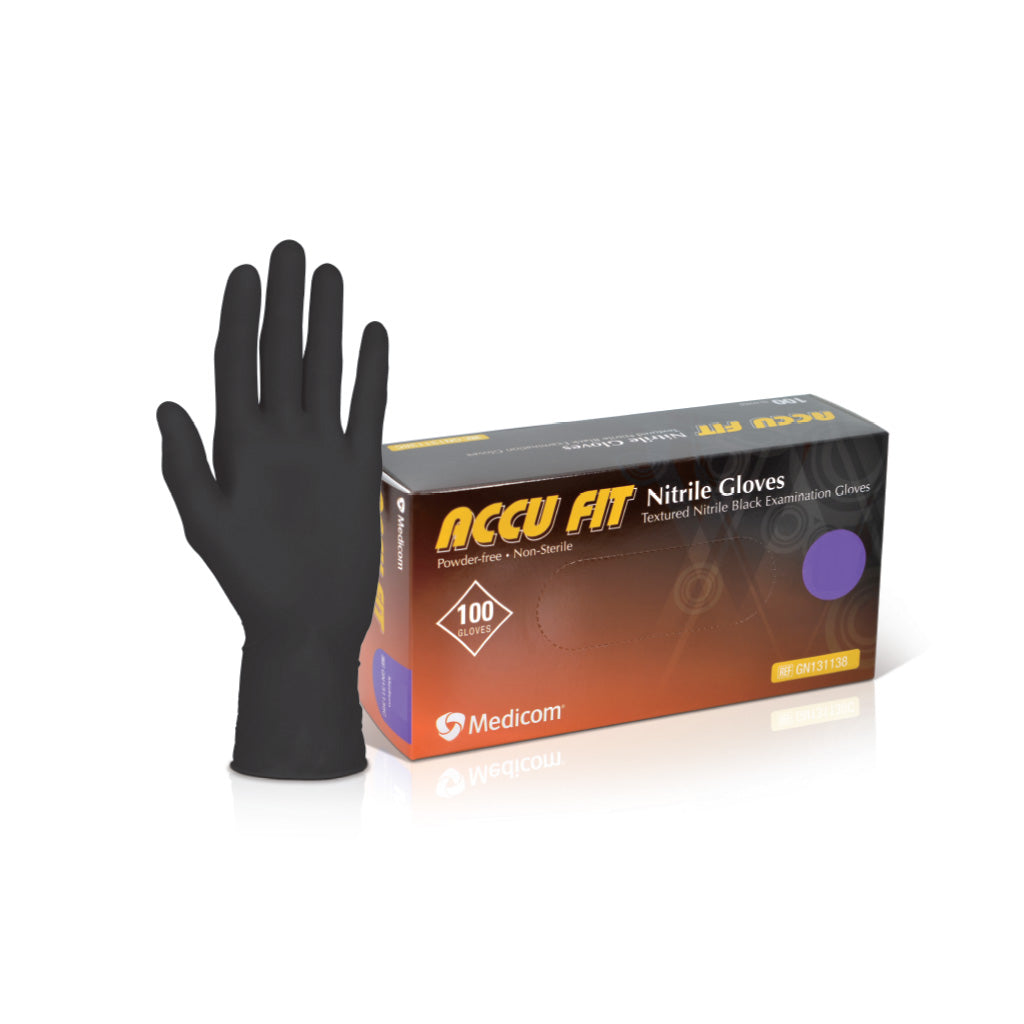 Medicom ACCU FIT Black Nitrile Glove Powder Free 100/Box