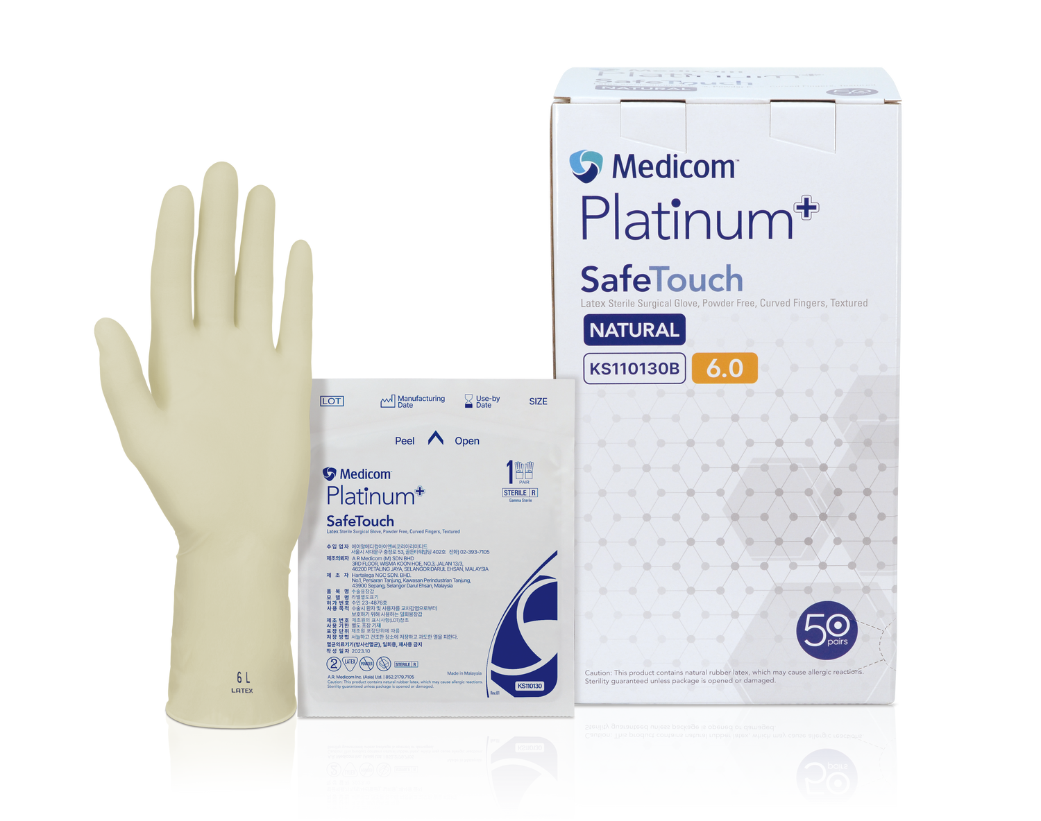 Medicom SafeTouch Platinum+ Latex Sterile Surgical Gloves, Power-free 50 pairs/box