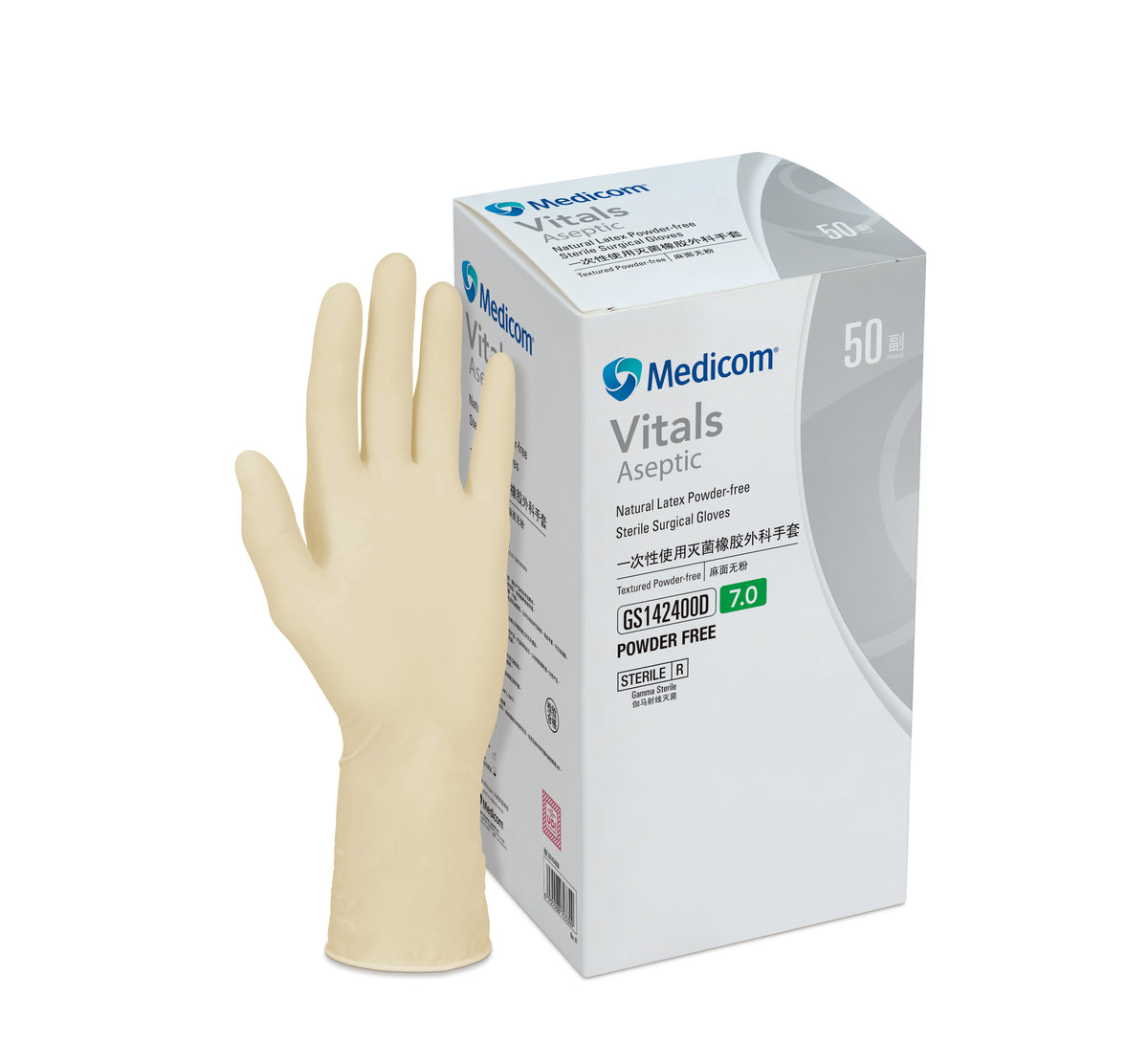 Vitals Aseptic Natural Latex Powder-Free Sterile Surgical Gloves 6.5&quot;