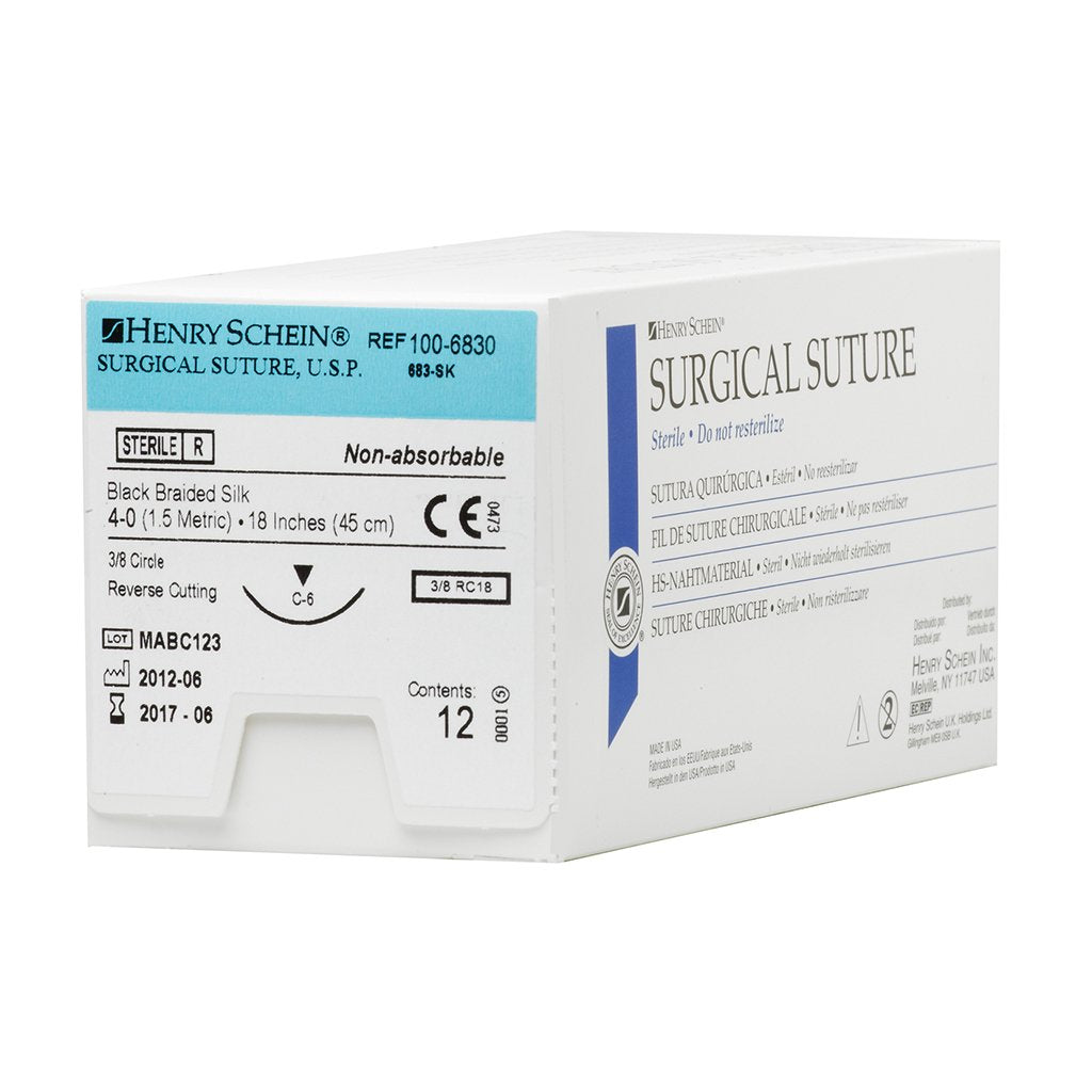 HS Suture 4-0 Silk C-6 Black 18" Braid 12/Box