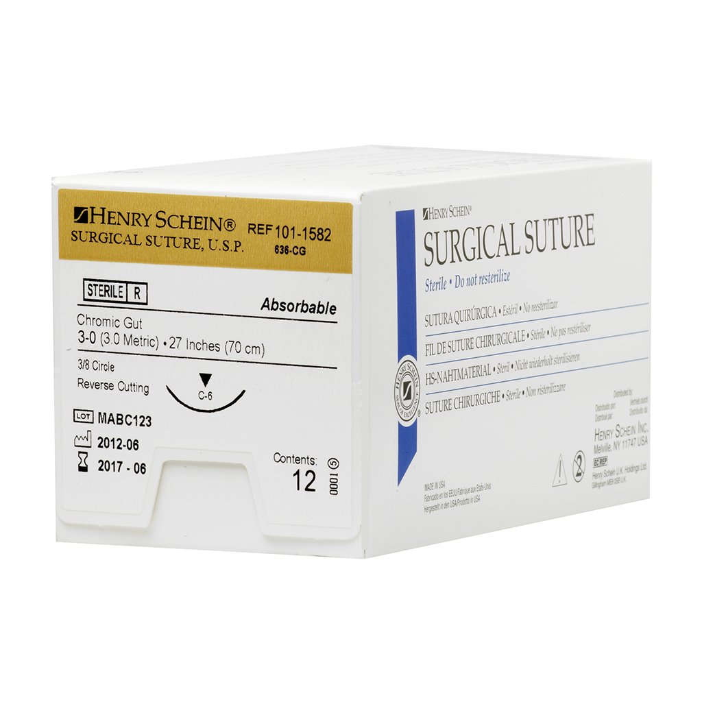 HS Suture 3-0 Chromic Gut C-6 Undyed Beige 27" Monofilament 12/Box