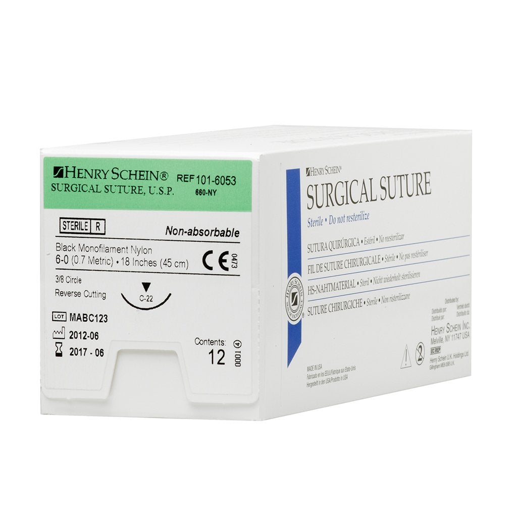 HS Suture 6-0 Nylon C-22 Black 18" Monofilament 12/Box