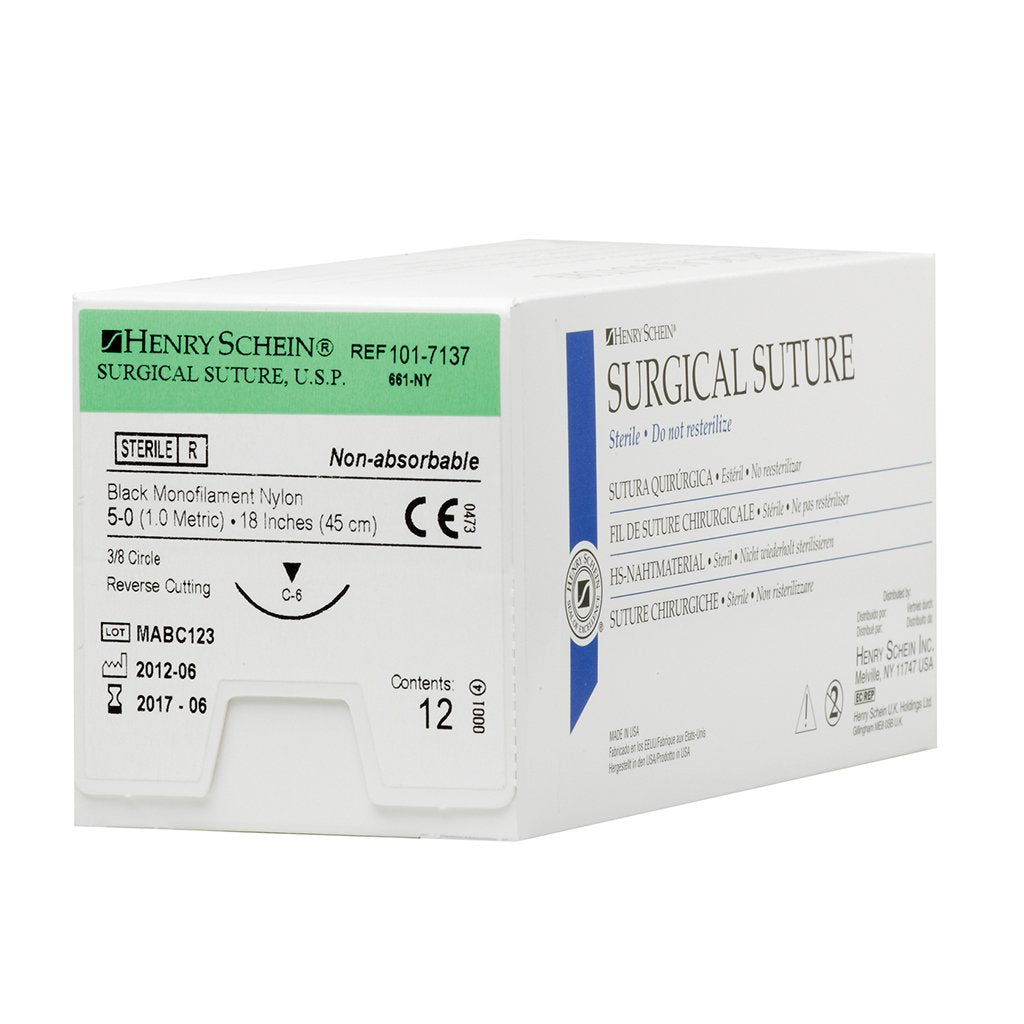 HS Suture 5-0 Nylon C-6 Black 18" Monofilament 12/Box