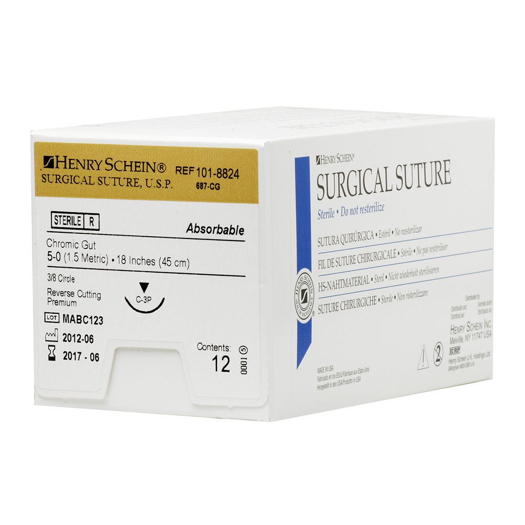HS Suture 5-0 Chromic Gut C-3 Undyed Beige 18" Monofilament 12/Box