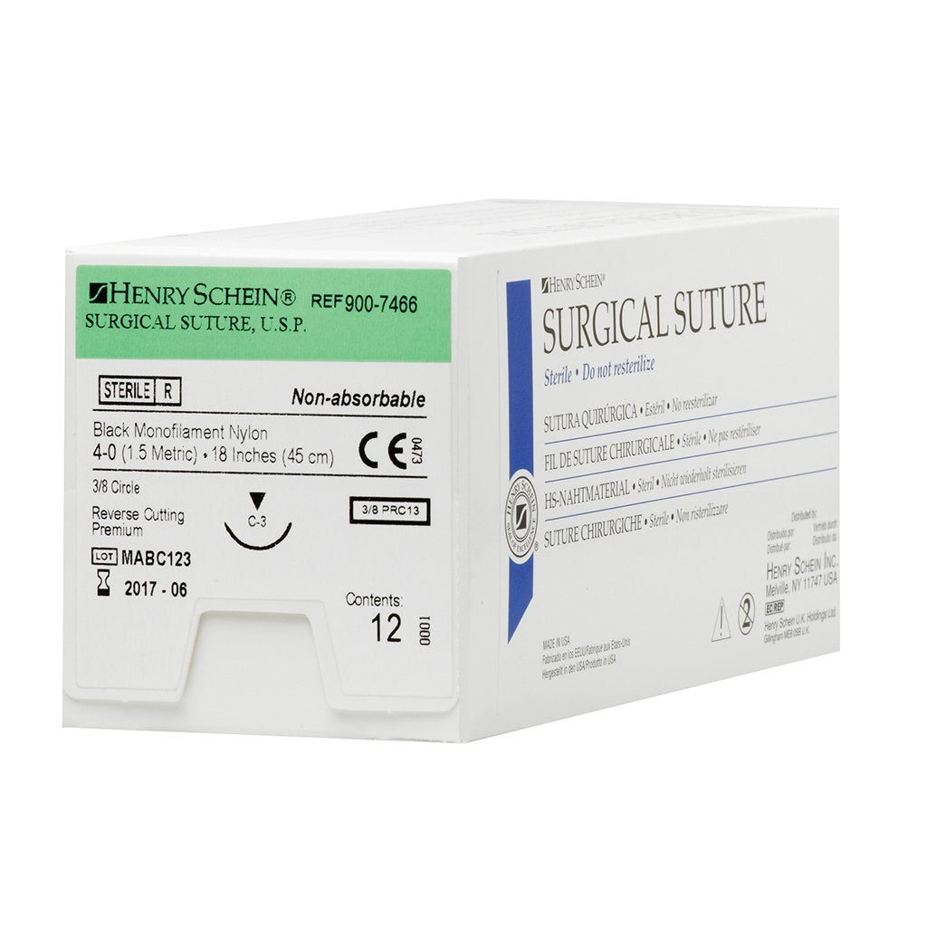 HS Suture 4-0 Nylon C-3 Black 18" Monofilament 12/Box