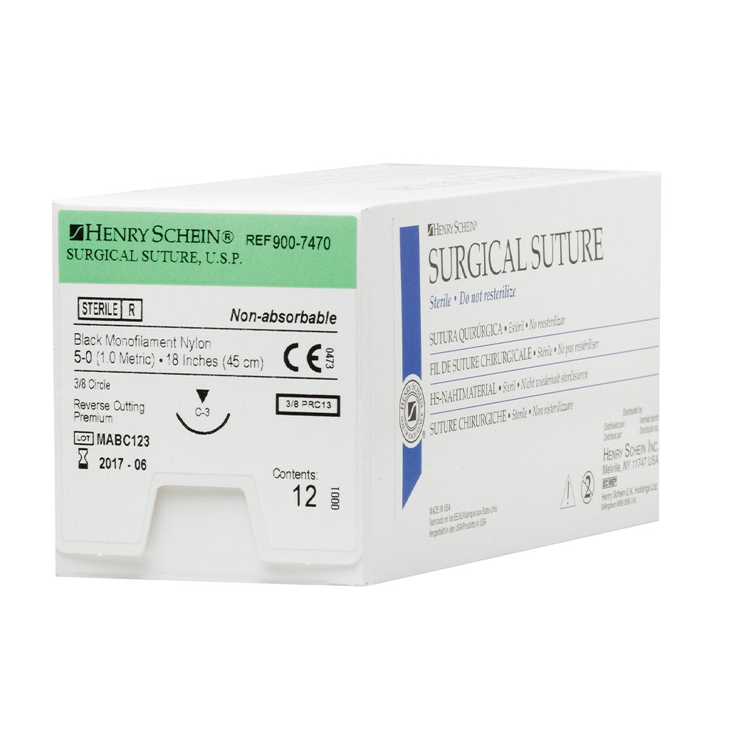 HS Suture 5-0 Nylon C-3 Black 18" Monofilament 12/Box