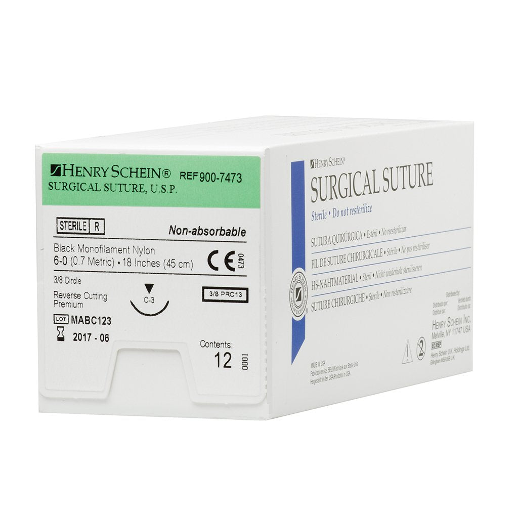 HS Suture 6-0 Nylon C-3 Black 18" Monofilament 12/Box