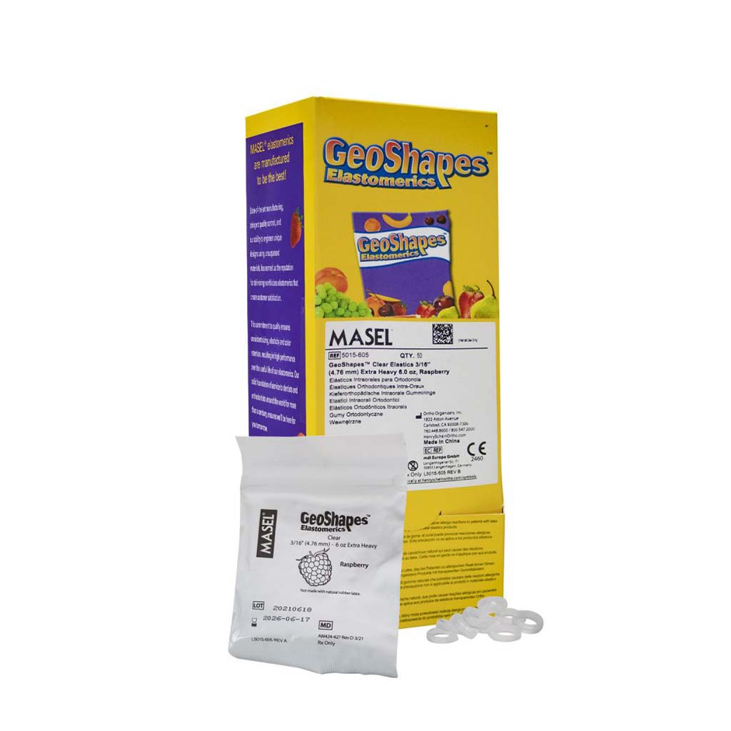 Masel GeoShapes Intraoral Natural Latex Elastics-Asparagus, 3/8", 2.5oz Light, 50x100 Pcs/Pack