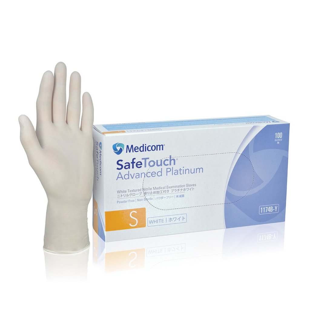 Medicom SafeTouch Advanced Platinum Nitrile Gloves  Powder Free White 100/Box