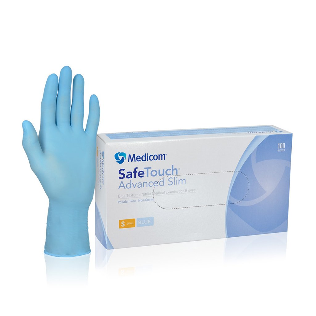 Medicom SafeTouch Advanced Slim Nitrile Gloves  Powder Free Blue 100/Box