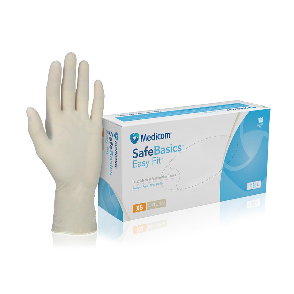 Medicom SafeBasic Easy Fit Latex Gloves Powder Free 100pcs/Box