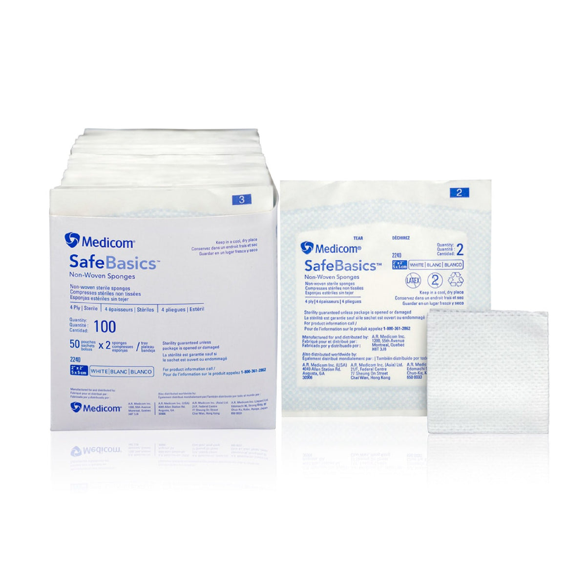 Medicom SafeBasics Non-Woven Sterile Sponge 2&quot;x2&quot; 30 Boxes/Case